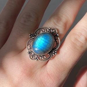 Natural Blue Labradorite Ring Sz 8.25